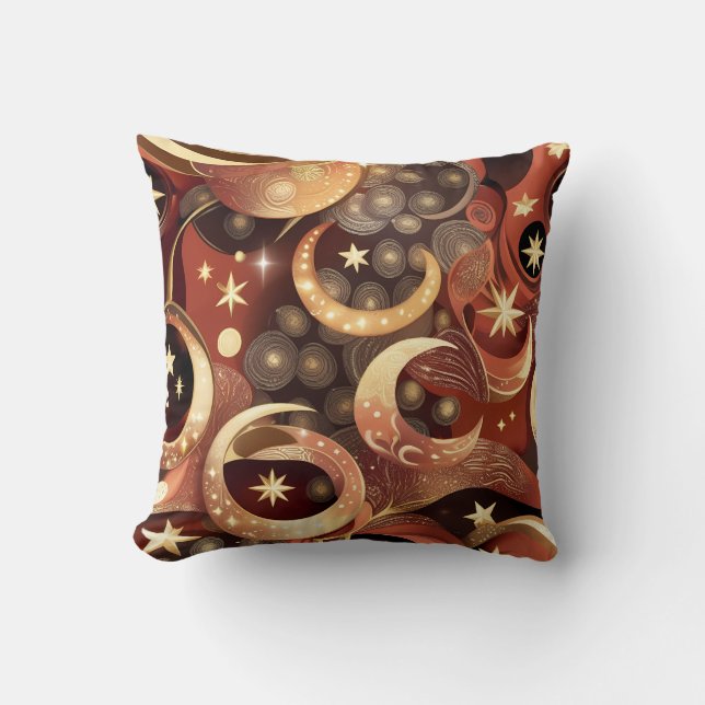 Cojín Decorativo Throw Pillow – Luxury Terracotta Celestial Moon (Anverso)