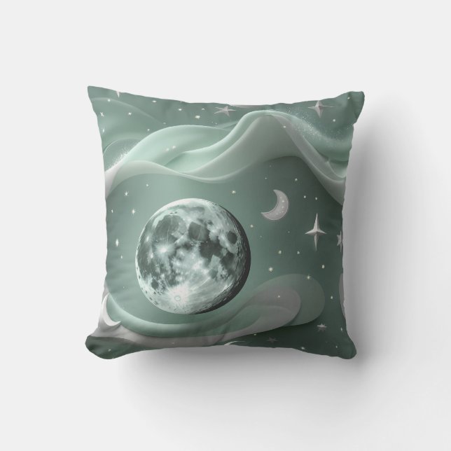 Cojín Decorativo Throw Pillow - Mint Green Celestial Moon (Anverso)