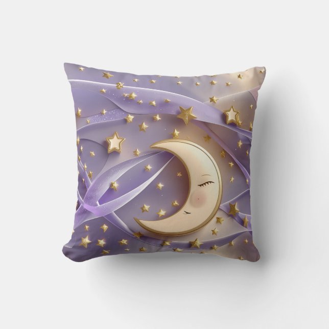 Cojín Decorativo Throw Pillow - Pale Gold Lavender Celestial Moon (Anverso)