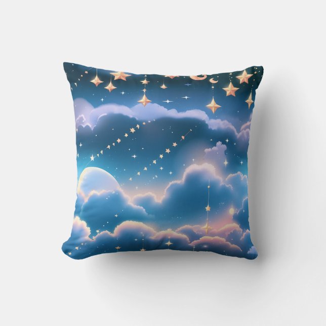 Cojín Decorativo Throw Pillow - Pastel Blue Celestial Moon (Anverso)