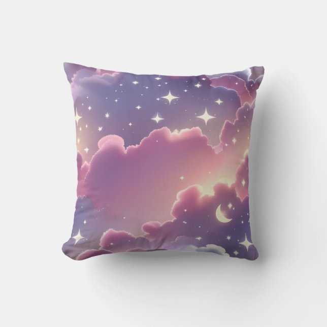 Cojín Decorativo Throw Pillow - Pastel Pink Lavender Celestial Moon (Anverso)