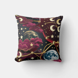 Cojín Decorativo Throw Pillow – Red Celestial Moon Design