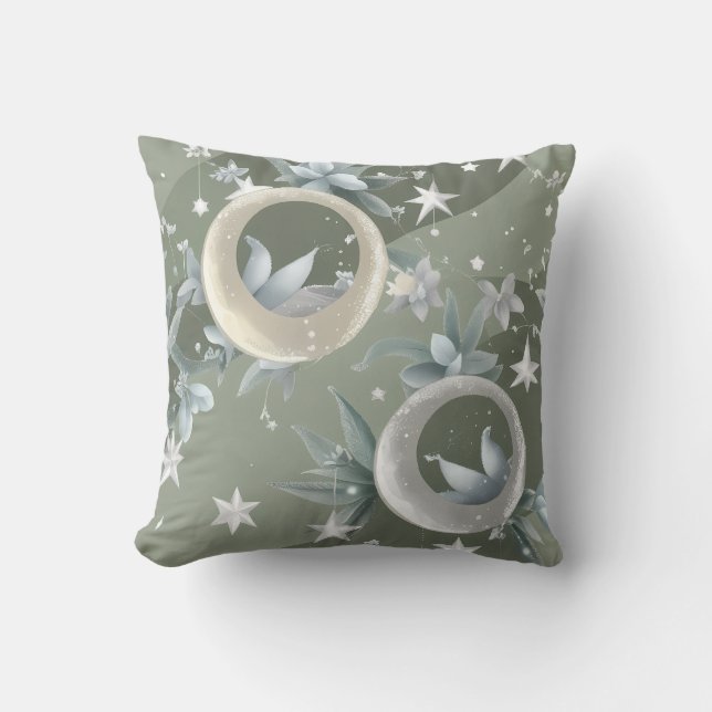 Cojín Decorativo Throw Pillow - Sage Green Celestial Moon (Anverso)
