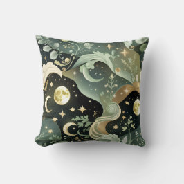 Cojín Decorativo Throw Pillow – Sage Green Celestial Moon