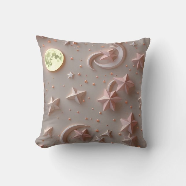 Cojín Decorativo Throw Pillow - Soft Beige Blush Celestial Moon (Anverso)