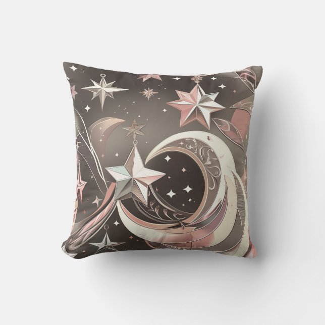 Cojín Decorativo Throw Pillow - Soft Taupe Rose Celestial Moon (Anverso)