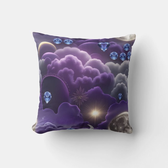 Cojín Decorativo Throw Pillow - Tanzanite Diamond Celestial Moon (Anverso)