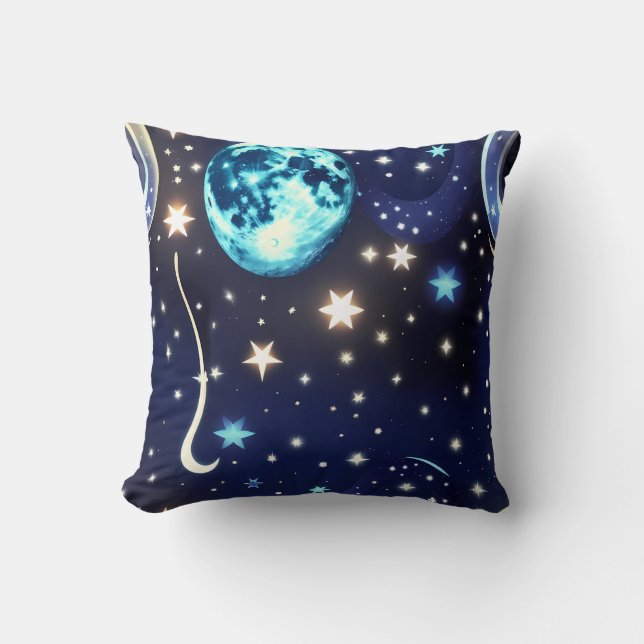 Cojín Decorativo Throw Pillow - Velvet Navy Celestial Moon (Anverso)