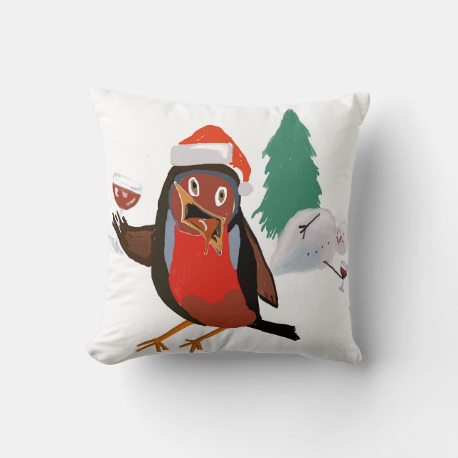 Cojín Decorativo Throw pillow with Christmas Cheers Robin design (Anverso)