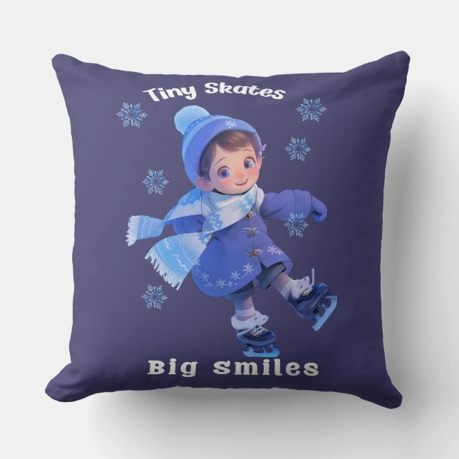 Cojín Decorativo Throw Pillow with Cute Little Cartoon Skating Girl (Anverso)