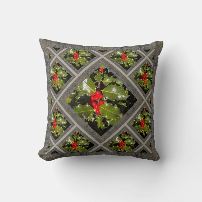 Cojín Decorativo Throw Pillow with Holiday Holly (Anverso)
