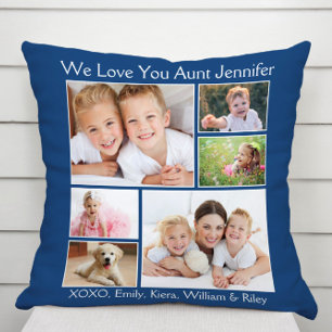 Cojín Decorativo Tía Amo Collage de fotos Azul
