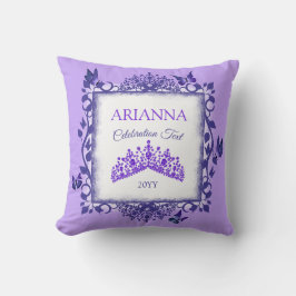 Cojín Decorativo Tiara de Rhinestone Morado, Mariposas, Personaliza