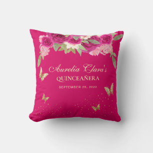 Cojín Decorativo Tiara Mariposa Rosa Floral Quinceañera