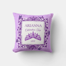 Cojín Decorativo Tiara Morada Personalizada y Recuerdo de Mariposas