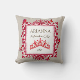 Cojín Decorativo Tiara Roja Personalizada de Rubí & Mariposas