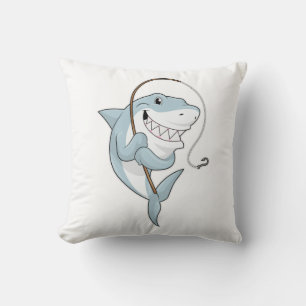 Cojín Decorativo Tiburón como pescador con caña de pescar