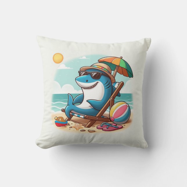 Cojín Decorativo Tiburón personalizado lindo costero/playa (Anverso)