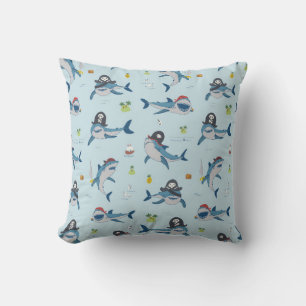 Cojín Decorativo Tiburón pirata vintage divertido animal marino sal