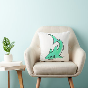 Cojín Decorativo tiburón verde azul caricatura océano animal menta