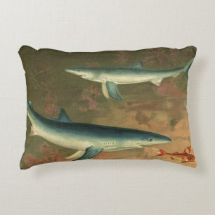 Cojín Decorativo Tiburones Azules Comiendo Pescado, Vida Marina Vin
