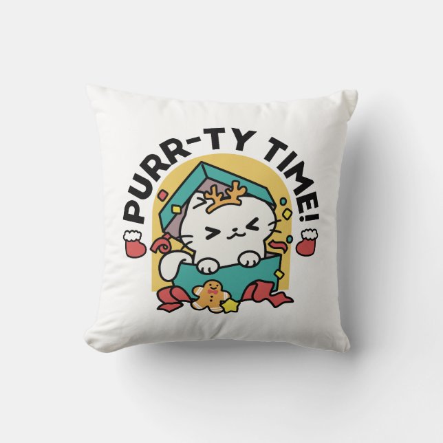 Cojín Decorativo ¡Tiempo de espera! - Diseño de Navidades gatos fes (Anverso)