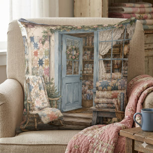 Cojín Decorativo Tienda de colchas cottagecore francesa acuarela