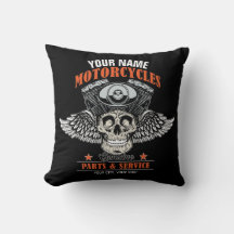 Tienda de motocicletas con cráneo y motocicleta pe