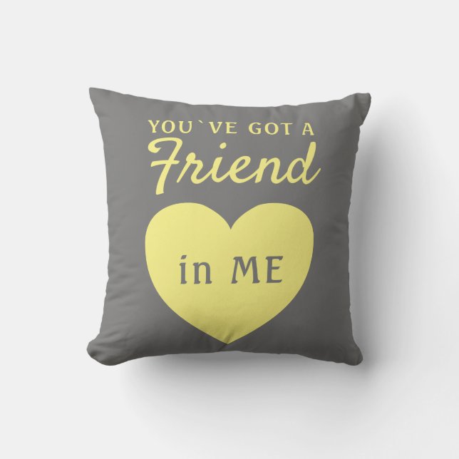 Cojín Decorativo Tienes una amistad con el corazón gris amarillo (Anverso)