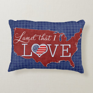 Cojín Decorativo Tierra que amo - corazón y bandera de los Estados
