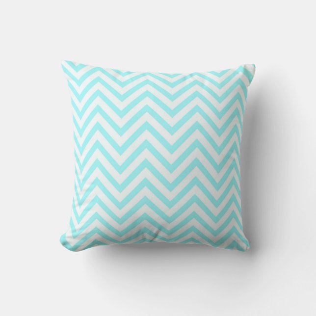 Cojín Decorativo Tiffany Aqua Mint Ocean Blue Beach Chevron White (Anverso)