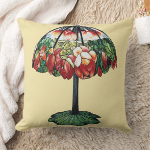 Cojín Decorativo Tiffany Art Nouveau Floral Rojo Loto Vintage