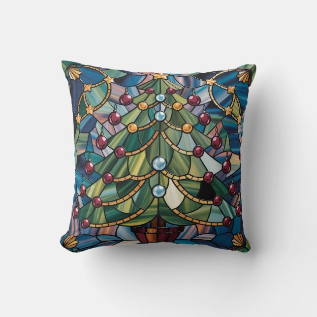 Cojín Decorativo Tiffany-Style Stained Glass Christmas Tree (Anverso)