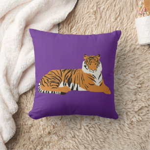 Cojín Decorativo Tigre Animal Safari Naranja Púrpura 