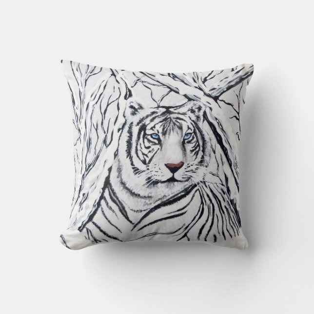 Cojín Decorativo Tigre blanco mezclando (Anverso)