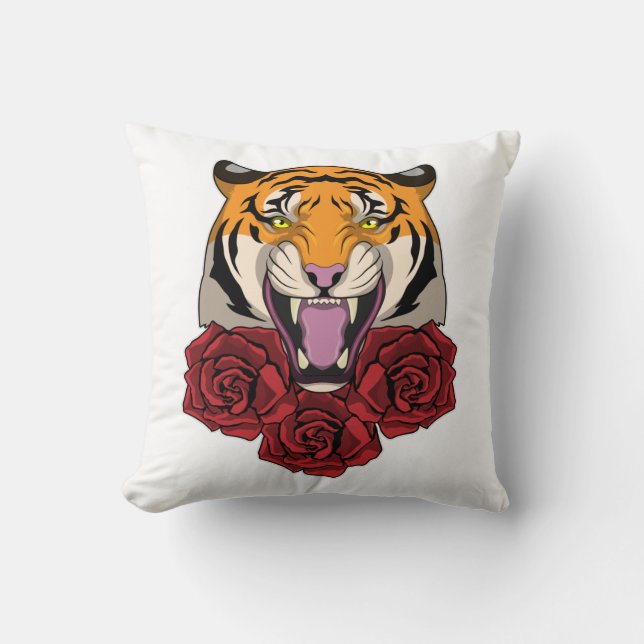 Cojín Decorativo Tigre con Rosas (Anverso)