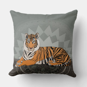 Cojín Decorativo tigre de bengala mandala liquen
