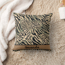 Cojín Decorativo Tigre de color marrón y negro y huella de cebra