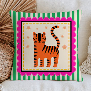 Cojín Decorativo Tigre de dibujos animados lindo en rayas verdes Co