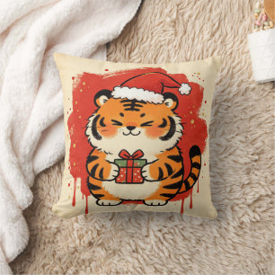 Cojín Decorativo Tigre de Navidad Zodiaco Chino