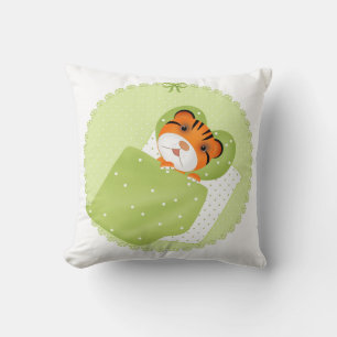 Cojín Decorativo Tigre en cama ilustracion niños impresión infantil