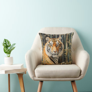 Cojín Decorativo Tigre en el bosque de Bambú