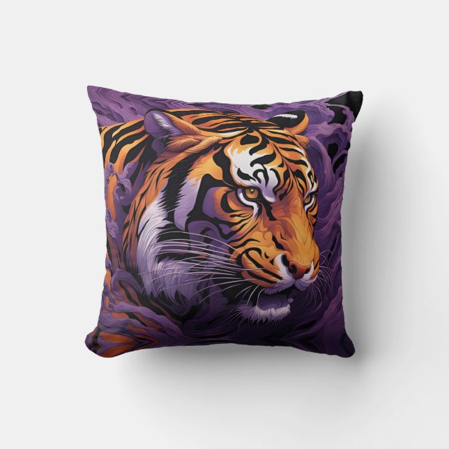 Cojín Decorativo Tigre en morado (Anverso)