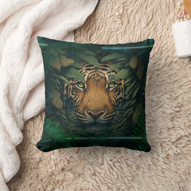 Cojín Decorativo Tigre escondido en el follaje               (Manta)