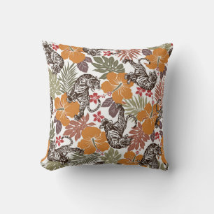 Cojín Decorativo Tigre Hibiscus, Patrón Exótico.