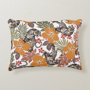 Cojín Decorativo Tigre Hibiscus, Patrón Exótico.