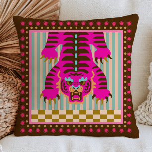 Cojín Decorativo Tigre japonés en rayas y estampado de cuadros dive