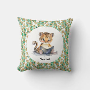 Cojín Decorativo Tigre lindo leyendo un libro