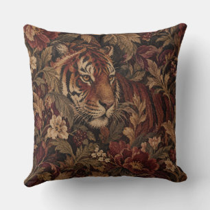 Cojín Decorativo Tigre Rojo Floral Botánico Vintage Tigre