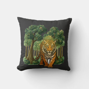 Cojín Decorativo “Tigre salvaje en el bosque – Jungla a la luz natu